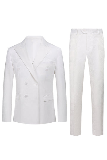Hvit Jacquard Double Breasted 2 Piece menns dresser